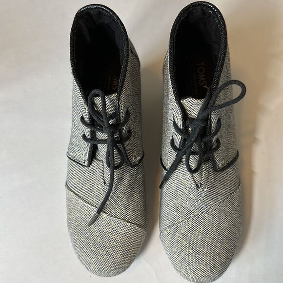 TOMS Women’s Desert Wedge Linen-Like Metallic Ankle Booties Cream/Gray Size 8.5 - Picture 6 of 13